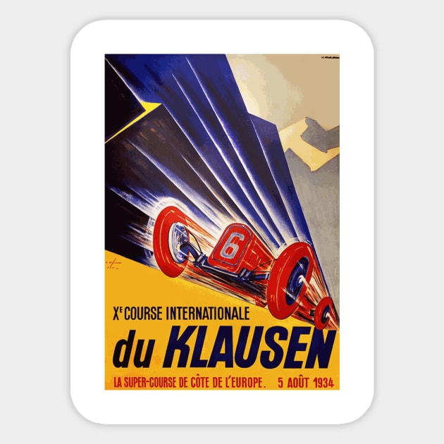 1934 Klausen Automobile Race, Klausen Switzerland - Vintage Poster Design Sticker by Naves